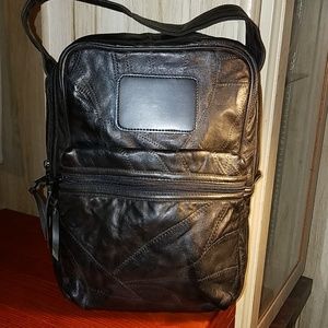 Black Leather Bag Patchwork Design Unisex Man Purse Travel